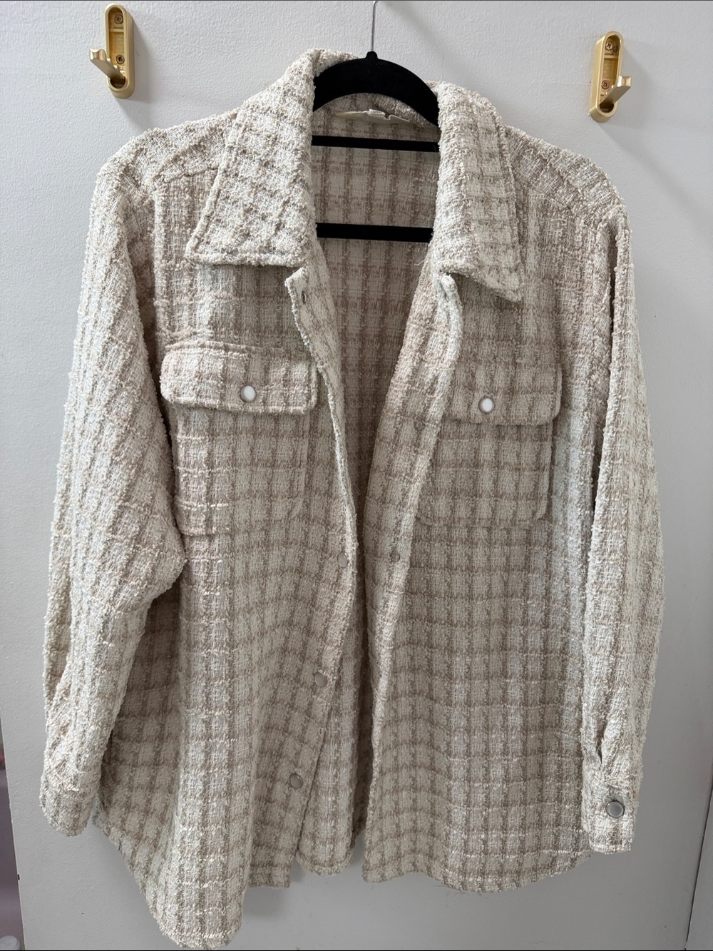BB Dakota Cream Plaid Bouclé Shacket
